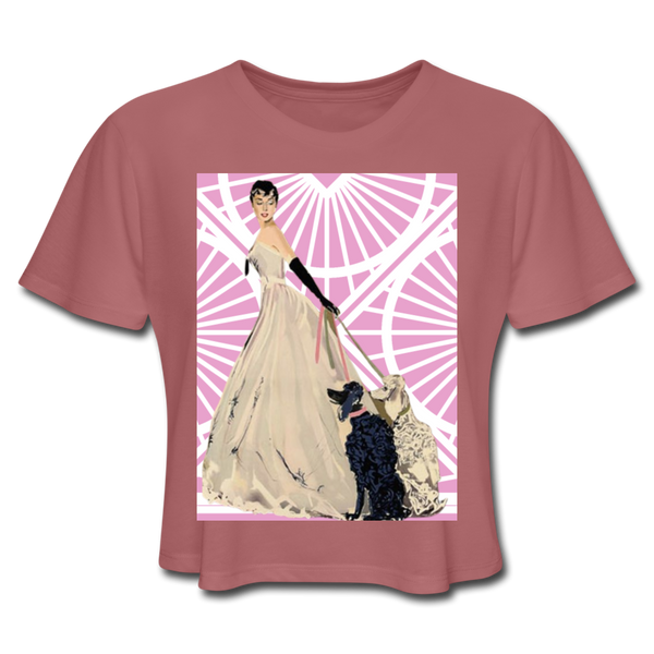 Lady with Poodles Women's Cropped T-Shirt - mauve