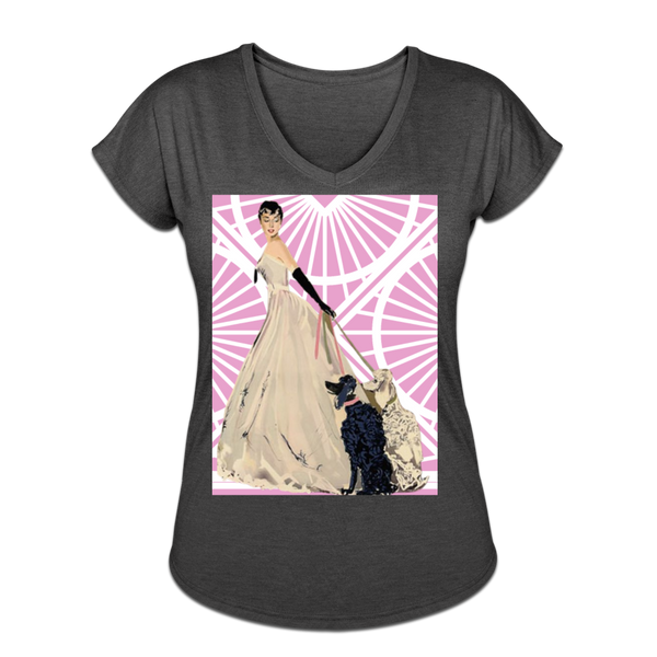 Lady with Poodles V-Neck T-Shirt - deep heather