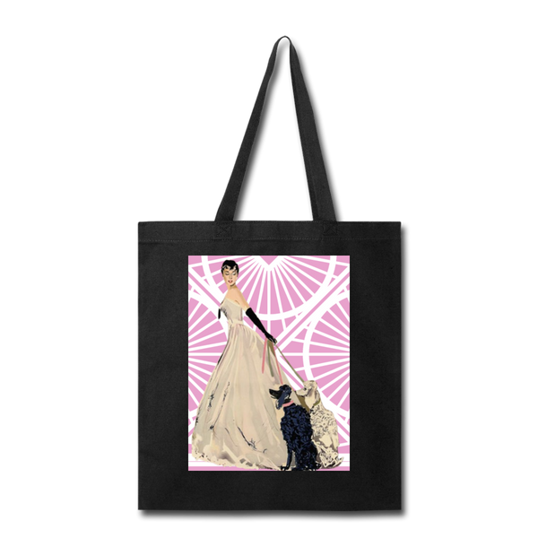 Lady with Poodles Tote Bag - black