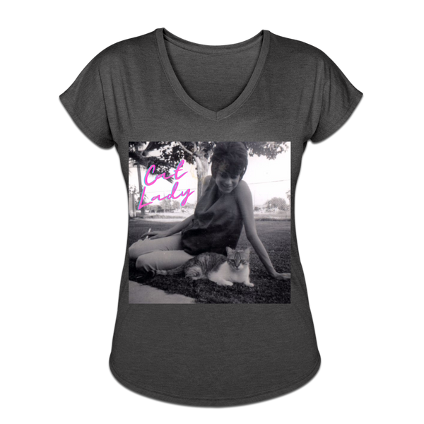 Cat Lady V-Neck T-Shirt - deep heather